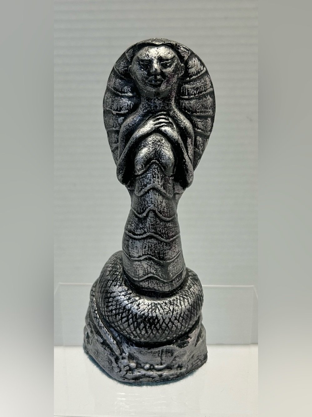 Coiled Serpent Resin Sculpture with a Large Hooded Cobra Neck